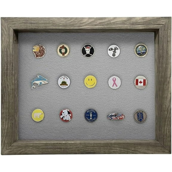 Golf Ball Marker Shadowbox Display | Holds Flat or Pegged Ball Markers | Five Color Options | Acrylic Cover | Made in USA | Measures approximately 11" W x 9" H