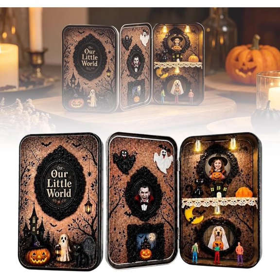 Shadow Box Photo Display Kit, 3D Memory Frame with 4 Photo Frames & 3 Mini Figurines, Halloween Decor Keepsake Box for Tabletop Wall Display(Style B)Q