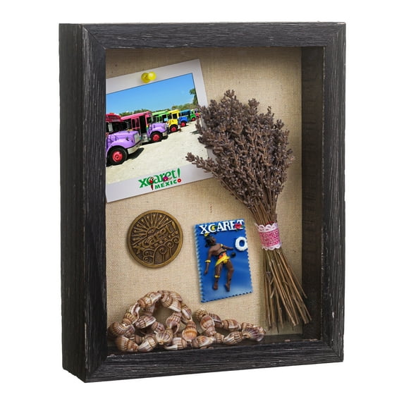 Shadow Box Rustic Picture Frame 12x16 Natural Wood Display Case for Memorabilia, Awards, Medals, Photos - Black Barnwood