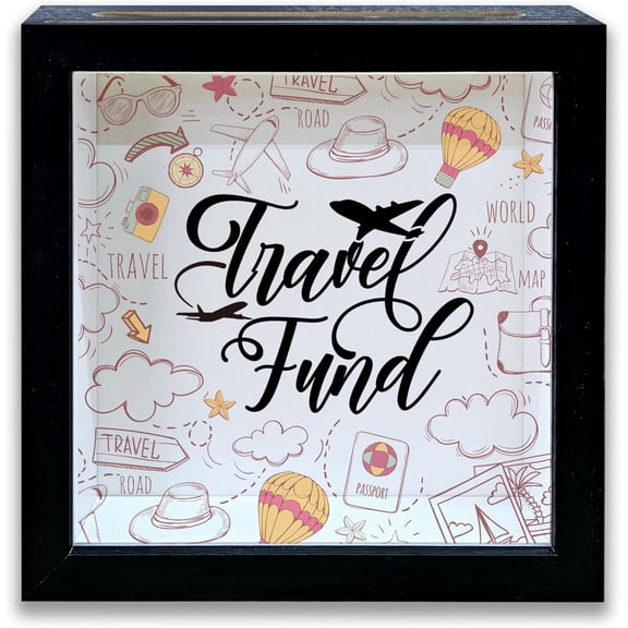 Shadow Box with Slots, Travel Fund Money Boxes Frame 8x8 Inches Decorations for Home Office, Keep Sake Box for Memories, Travel Gifts for Travelers, Shadow Boxes Display Cases -09