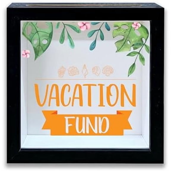 Shadow Box with Slots, Vacation Fund Boxes Frame 8x8 Inches Decorations for Home Office, Keep Sake Box for Memories, Travel Gifts for Travelers, Shadow Boxes Display Cases -04