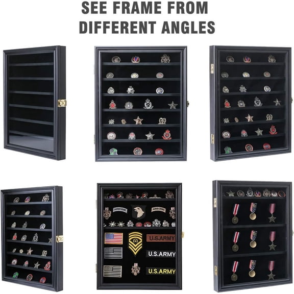 Shadow Box with Removable Shelves and Pinnable Background for Badges Patches Insignia Ribbons Brooches