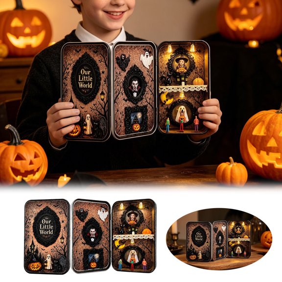 Shadow Boxes, LED Halloween Shadow Box Display Case, 6x3.6x1.2 Inch Spooky LED Halloween Shadow Box Display Case, DIY Micro Scene Photo Frame Kit for Home Decoration Halloween Gift