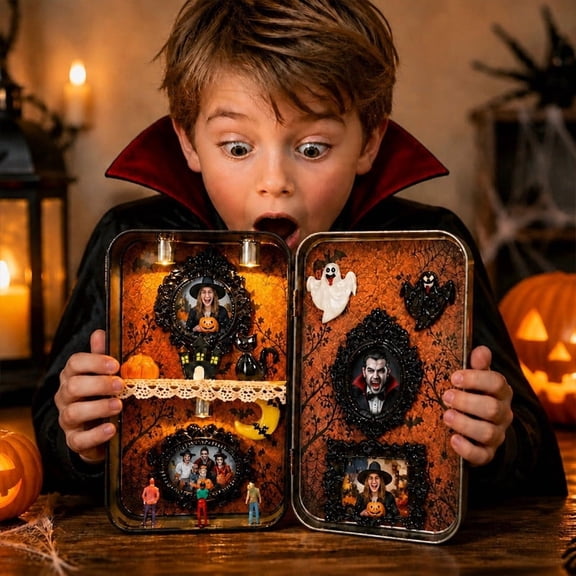Shadow Boxes, LED Halloween Shadow Box Display Case, 6x3.6x1.2 Inch Spooky LED Halloween Shadow Box Display Case, DIY Micro Scene Photo Frame Kit for Home Decoration Halloween Gift