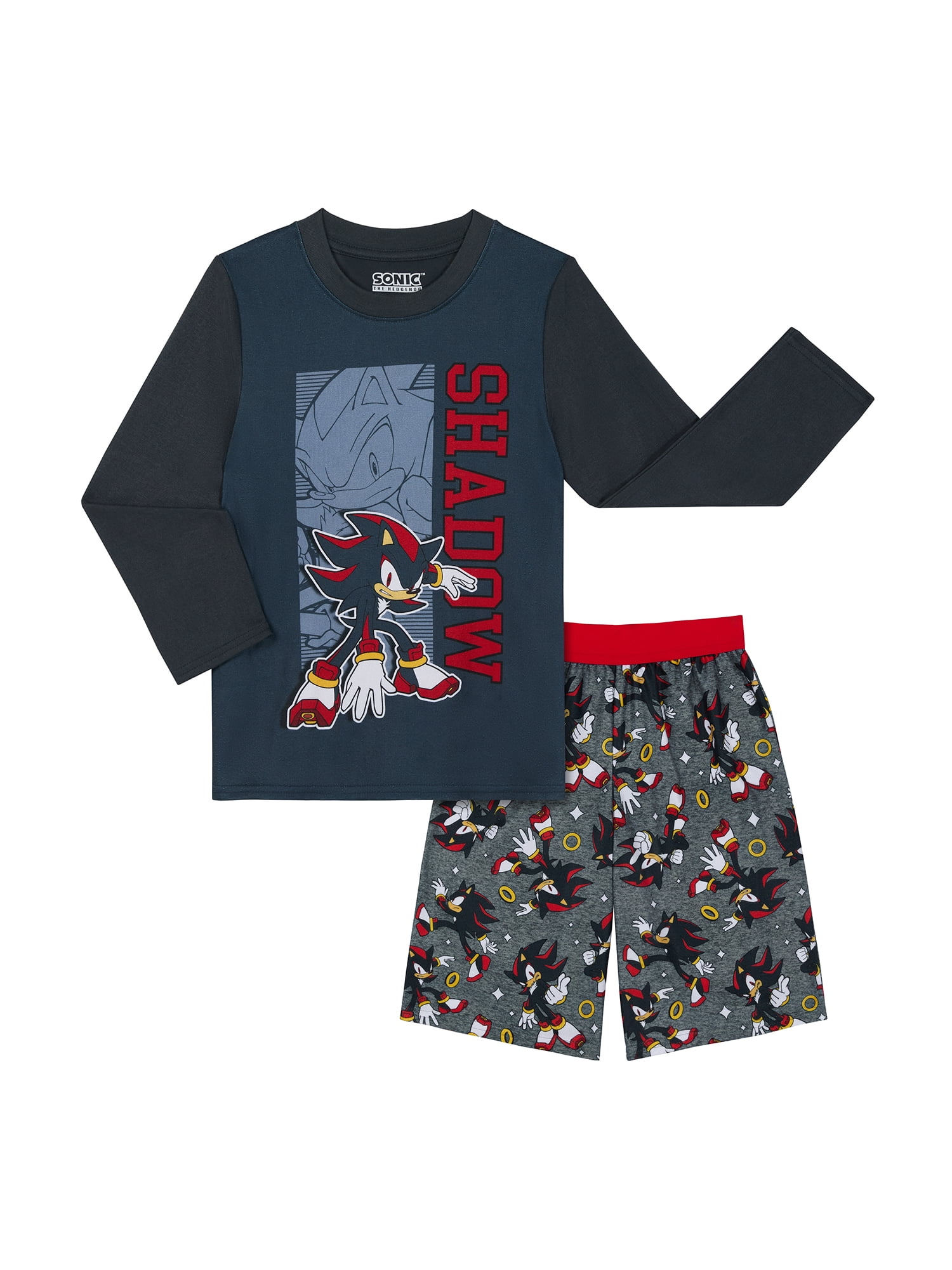 Shadow Boys Long Sleeve Sleep Top and Shorts Pajama Set, 2-Piece, Sizes 4-12