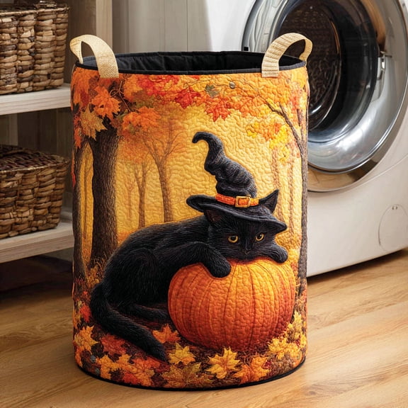 Shadow Cat Quilted Laundry Basket, Clothes Hamper Storage Bag, Housewarming Gift Ideas, Gift For Mom