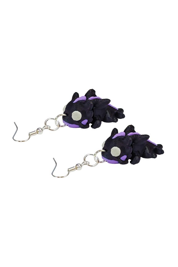 Shadow Dragon Dangle Earrings Black and Purple Fantasy Dragon Animal Jewelry