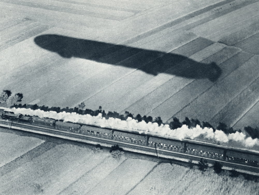 Shadow Of The Fast Zeppelin Air Ship Schwaben Keeping Pace With An Express Train From The Illustrated War News 1915 Canvas Art - Ken Welsh Design Pics (16 x 12)