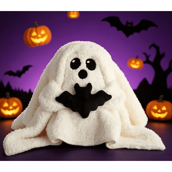 Shadow Ghost & Bat Shaped Pillow, Cozy Sherpa Floating Ghost Plush Pillow, Spooky Cute Halloween Party Table & Couch Decor