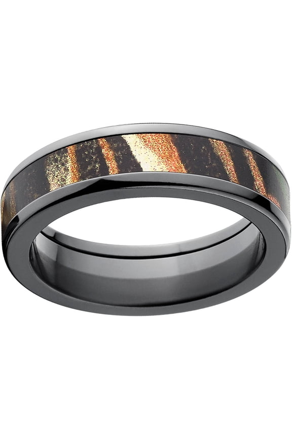 Shadow Grass Men's Camo 6mm Black Zirconium Band with Polished Edges and Deluxe Comfort Fit