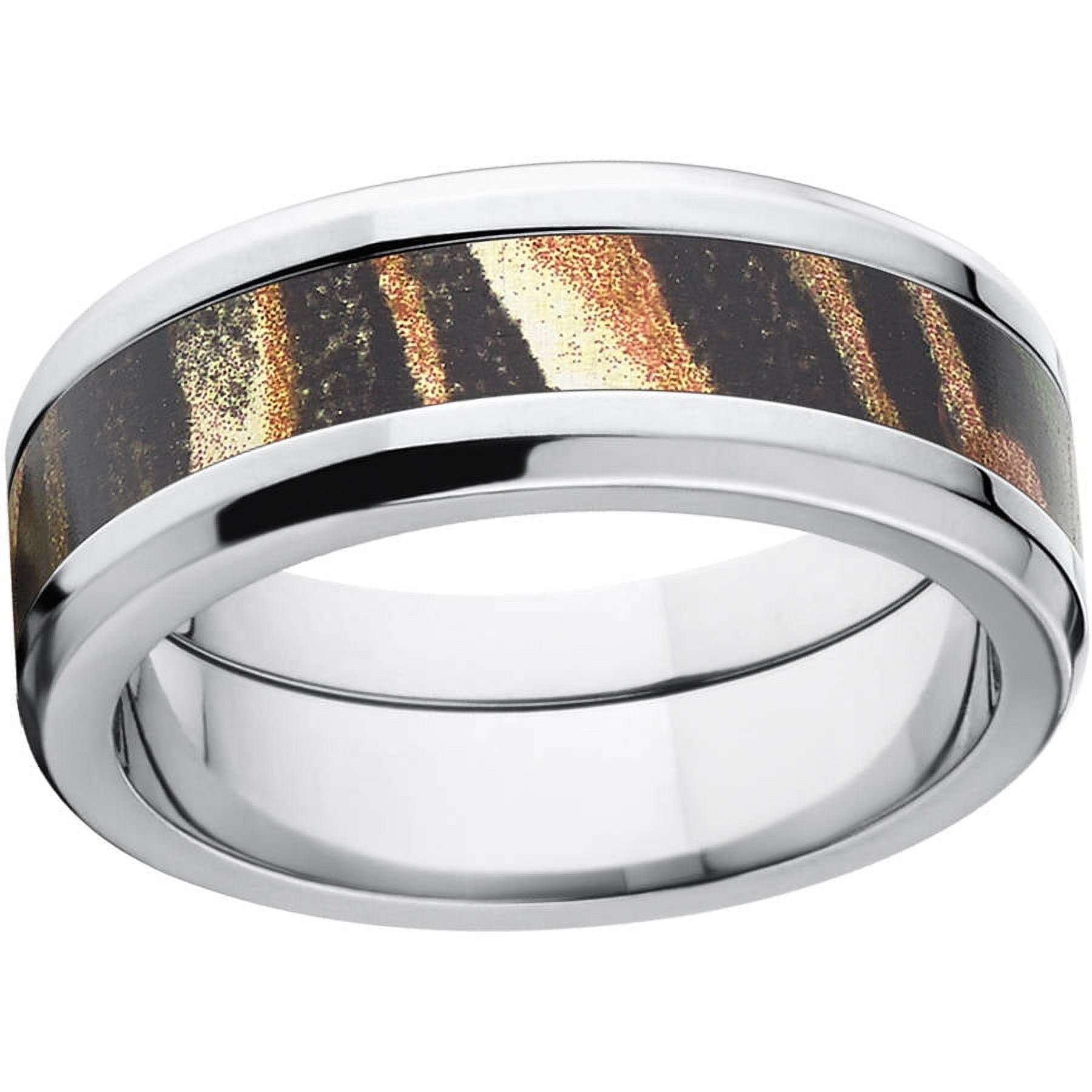 Shadow Grass Men's Camo 8mm Stainless Steel Wedding Band with Polished Edges and Deluxe Comfort Fit