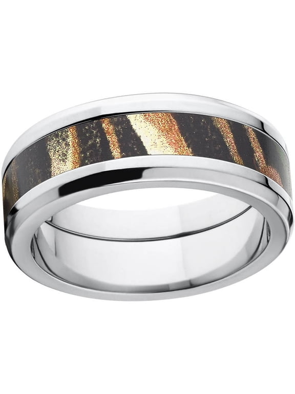Shadow Grass Men's Camo 8mm Stainless Steel Wedding Band with Polished Edges and Deluxe Comfort Fit
