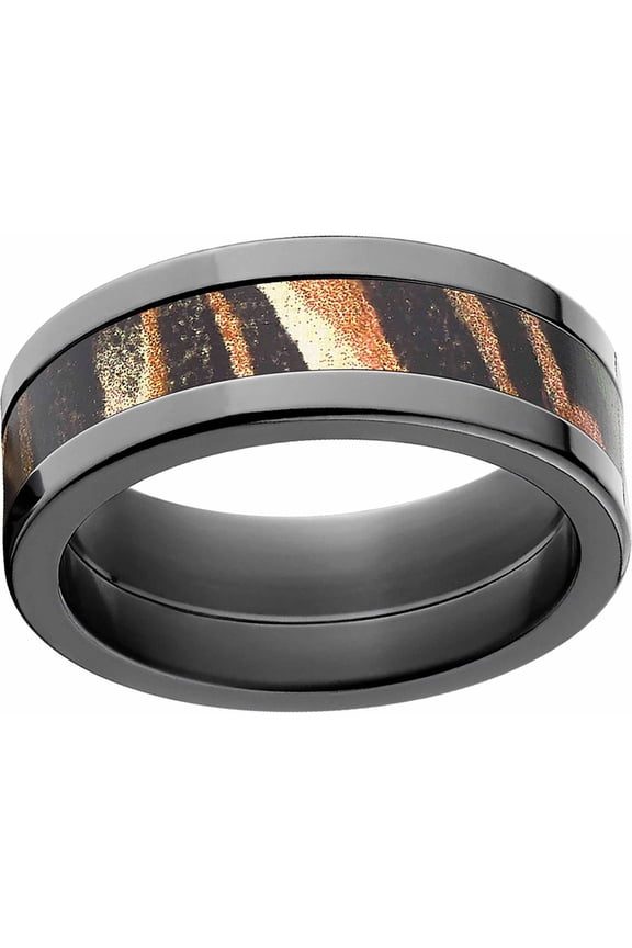 Shadow Grass Men's Camo Black Zirconium Ring with Polished Edges and Deluxe Comfort Fit