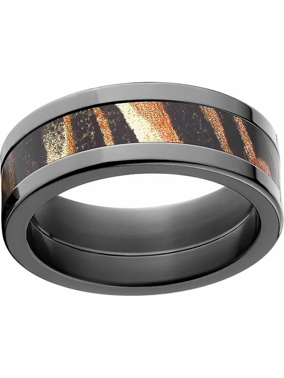 Shadow Grass Men's Camo Black Zirconium Ring with Polished Edges and Deluxe Comfort Fit