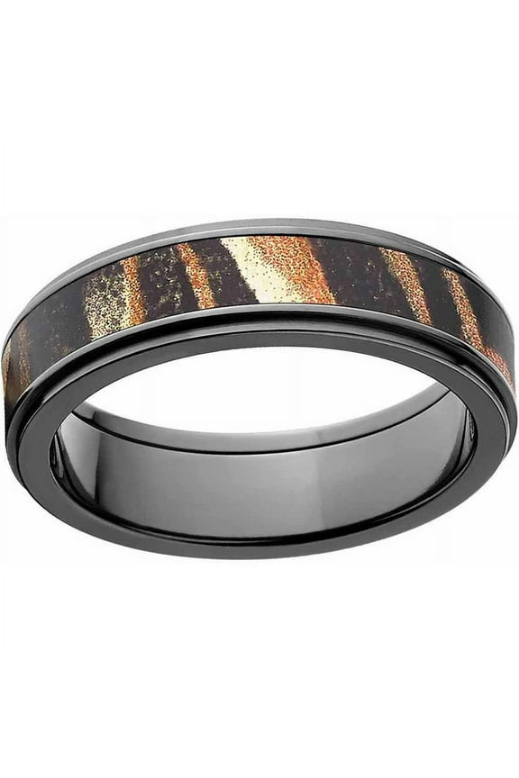 Shadow Grass Men's Camo Black Zirconium Ring with Polished Edges and Deluxe Comfort Fit