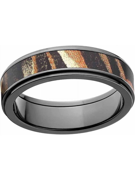 Shadow Grass Men's Camo Black Zirconium Ring with Polished Edges and Deluxe Comfort Fit