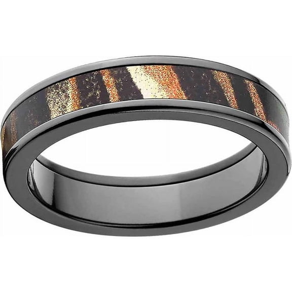 Shadow Grass Men's Camo Black Zirconium Ring with Polished Edges and Deluxe Comfort Fit
