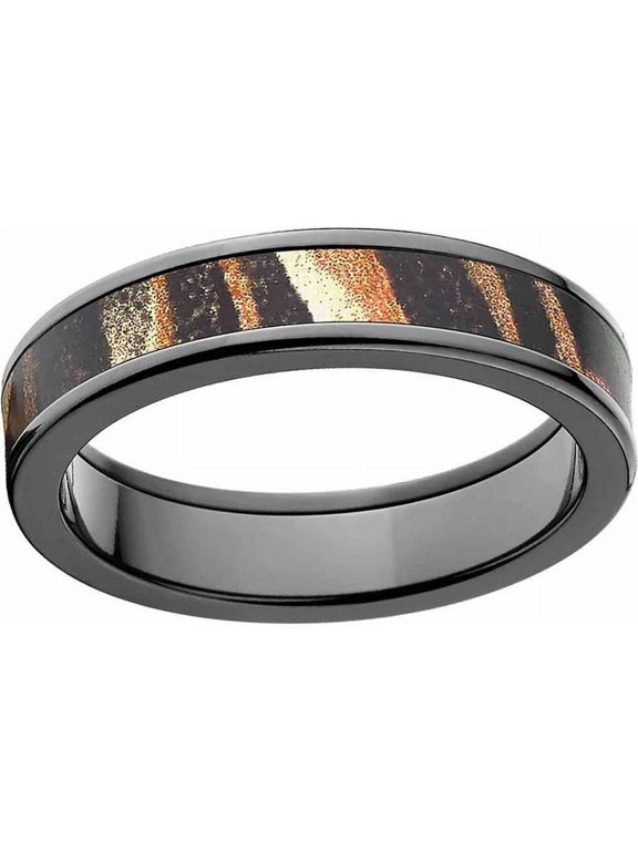 Shadow Grass Men's Camo Black Zirconium Ring with Polished Edges and Deluxe Comfort Fit