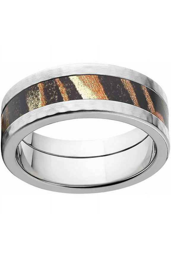 Shadow Grass Men's Camo Stainless Steel Ring with Hammered Edges and Deluxe Comfort Fit