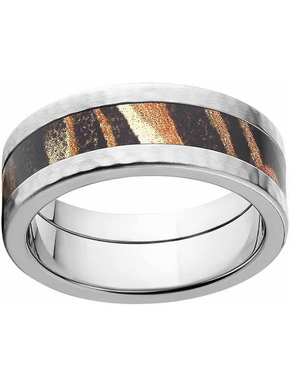 Shadow Grass Men's Camo Stainless Steel Ring with Hammered Edges and Deluxe Comfort Fit