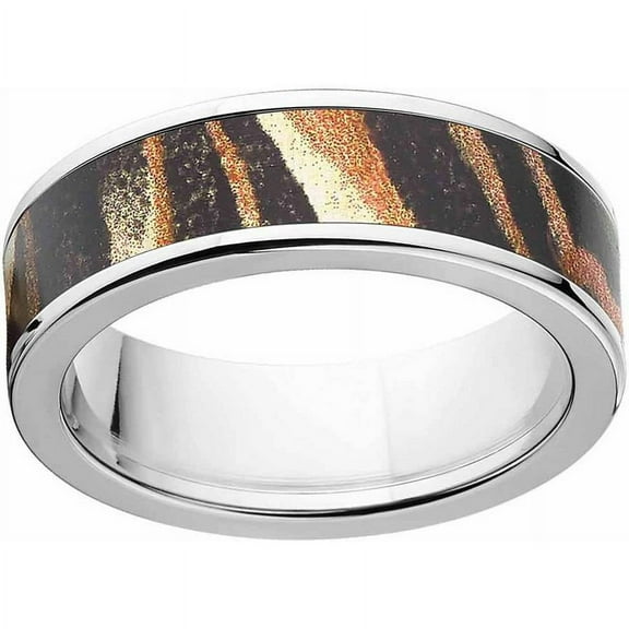Shadow Grass Men's Camo Stainless Steel Ring with Polished Edges and Deluxe Comfort Fit