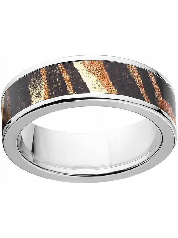 Shadow Grass Men's Camo Stainless Steel Ring with Polished Edges and Deluxe Comfort Fit