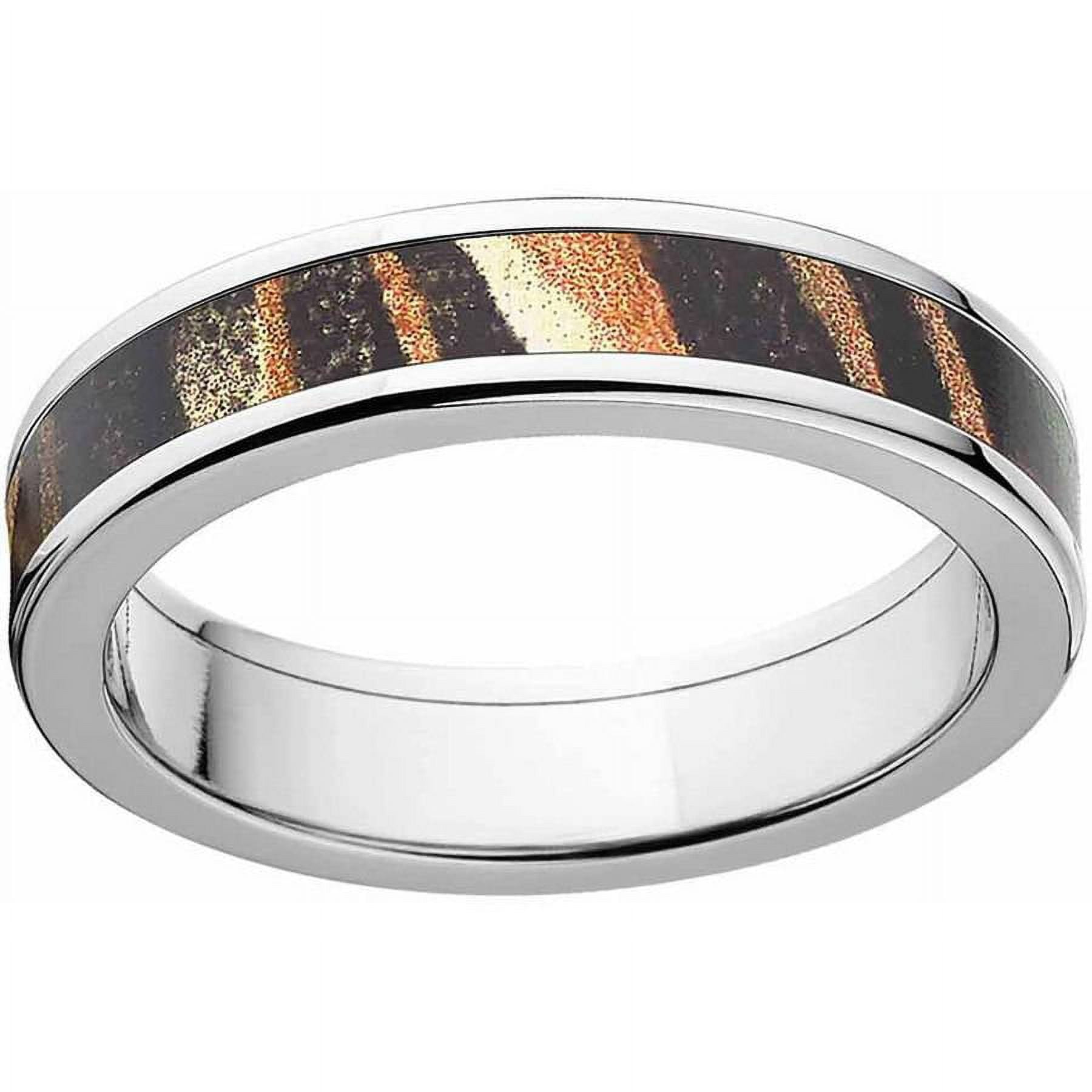 Shadow Grass Men's Camo Stainless Steel Ring with Polished Edges and Deluxe Comfort Fit