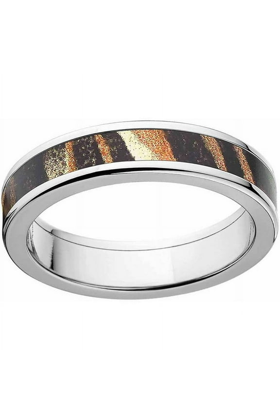Shadow Grass Men's Camo Stainless Steel Ring with Polished Edges and Deluxe Comfort Fit