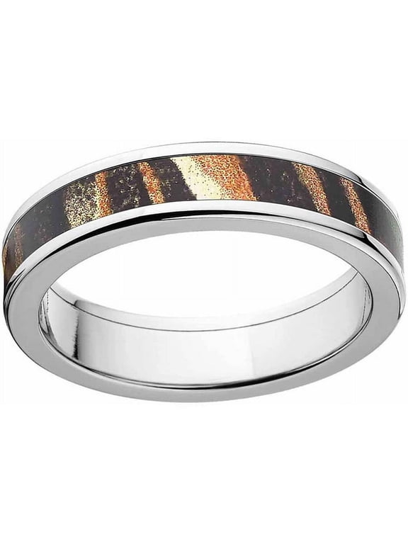 Shadow Grass Men's Camo Stainless Steel Ring with Polished Edges and Deluxe Comfort Fit