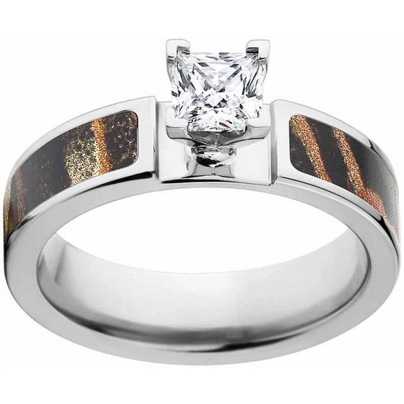 Shadow Grass Women's Camo Engagement Ring Cobalt and 14kt White Gold with Polished Edges and Deluxe Comfort Fit
