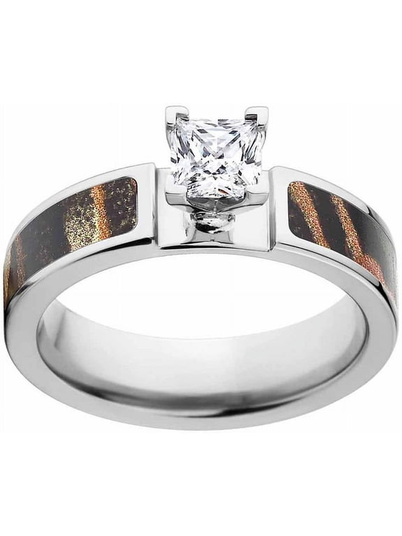 Shadow Grass Women's Camo Engagement Ring Cobalt and 14kt White Gold with Polished Edges and Deluxe Comfort Fit