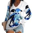 thumbnail image 1 of Shadow Milk Cookie Womens T Shirts V Neck Long Sleeve Tops Causal Loose Summer T-Shirts 4XL, 1 of 7