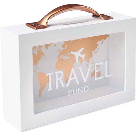 Shadow Money Box for Travel Savings - Coin Bank for Adults - Vacation Jar - White Saving Box With Handle - Honeymoon Fund - Adventure Fund
