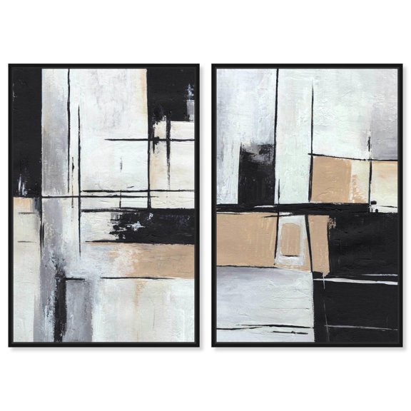 Shadow Set Canvas Set of 2 Neutral Art by Art Remedy, Black Frame, 16 x 24