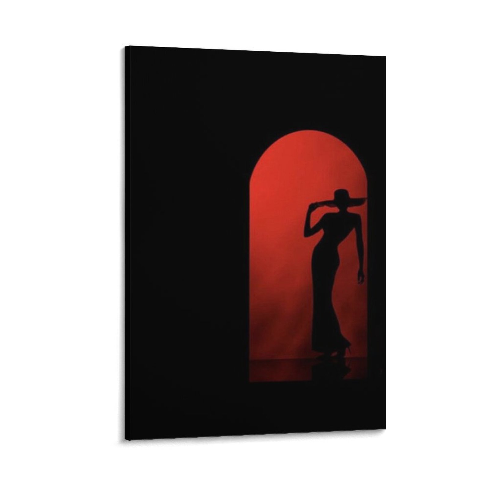 Shadow Woman in Daylight Canvas Painting,Black Red Woman Wall Art with