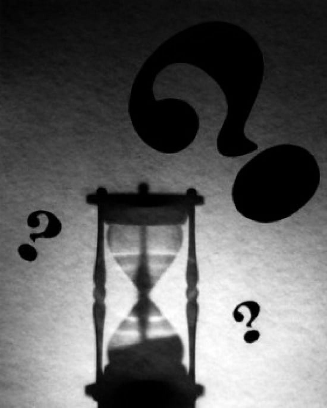 Shadow of hourglass on wall with question marks Canvas Art - (18 x 24)