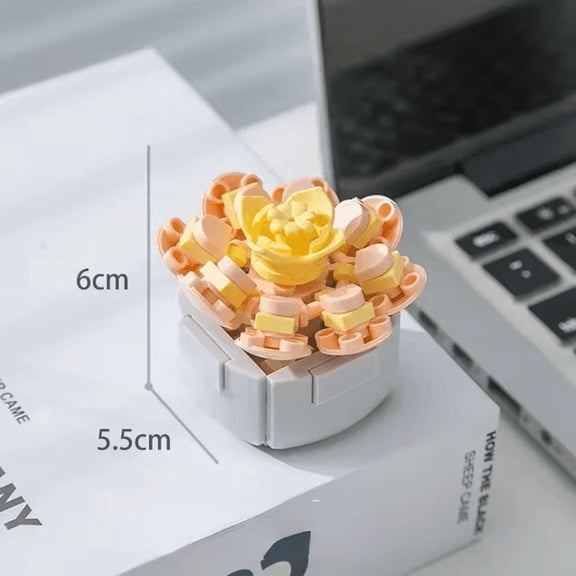 Wizardi Brick Mini Potted Plant - Shadow of The White Moon Building F07M9-12(104)-C4 ‚Äì Artificial Botanical Succulent Toy, ABS Plastic 104 Pcs, Desktop Decor for Adults & Teens