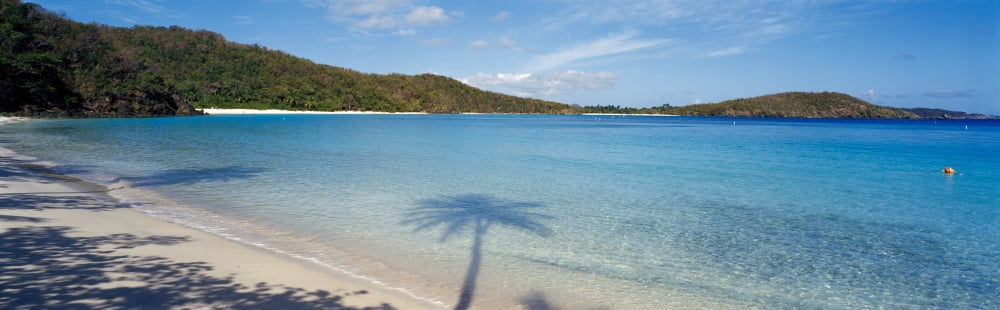 Shadow of trees on the beach Hawksnest Bay Virgin Islands National Park St John US Virgin Islands Canvas Art - Panoramic Images (36 x 12)
