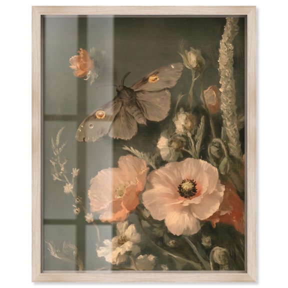 Shadowed Flutter Shadowbox Print Vintage Wall Decor by Art Remedy, Blonde Frame, 36 x 45