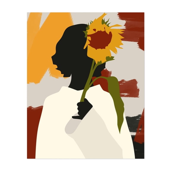 Shadowed Soul with Sunflower Print - India Digital Art Modern Art Minimalist Abstract Floral Boho Geometric Unframed Wall Art Print 30 x 40 inches