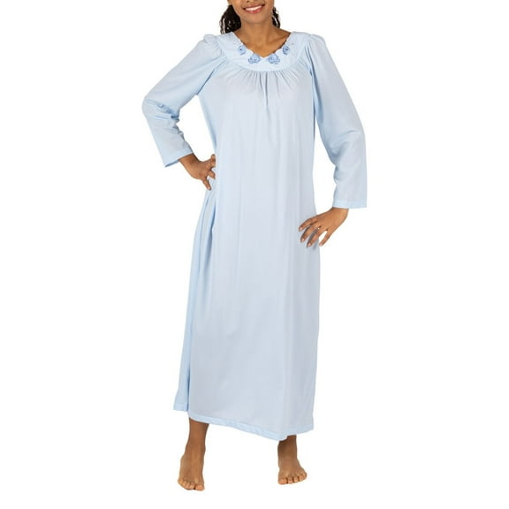 Shadowline Plus Size Women's Petals 53 Inch Sleeve Long Gown, Bluebell, Small - 33280