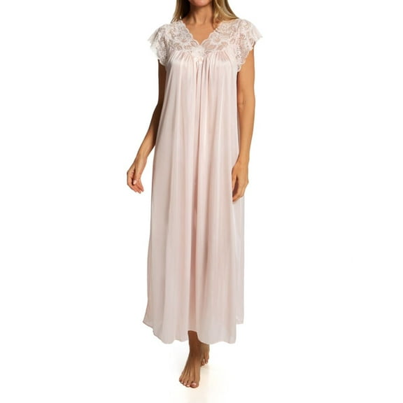 Shadowline Women's Long Lace Cap Sleeve Nightgown, Blush, Medium - 32737