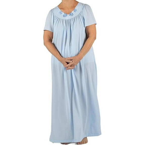 Shadowline Women's Petals 53 Inch Short Flutter Sleeve Long Gown, Bluebell, Large - 32280