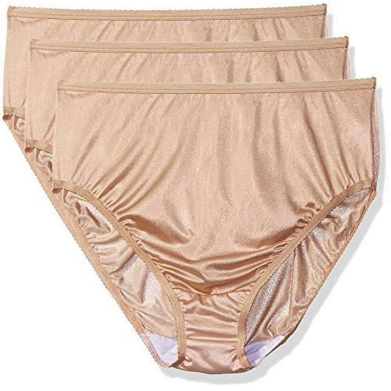 Shadowline Women's Plus-Size Panties-Hi Cut Nylon Brief (3 Pack), Nude, 11