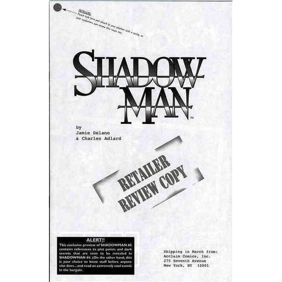 Shadowman (Vol. 2) #5 Ashcan VF ; Acclaim Comic Book