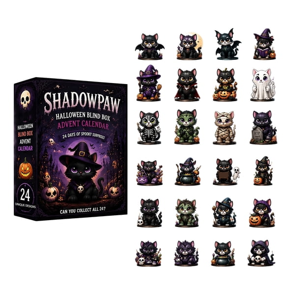 Shadowpaw Halloween Cat Advent Calendar, 24 Days Countdown 2D Acrylic Blind Box Figurines, Spooky Surprise Hanging Ornaments for Halloween Party Favors Home Decor