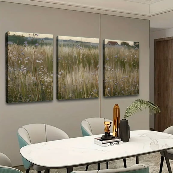 Shadudu A Gentle Painting Style of a Field O_12 Triptych Canvas Wall Art 16x24in 3pc With Frame Inside 16x24x3pcs