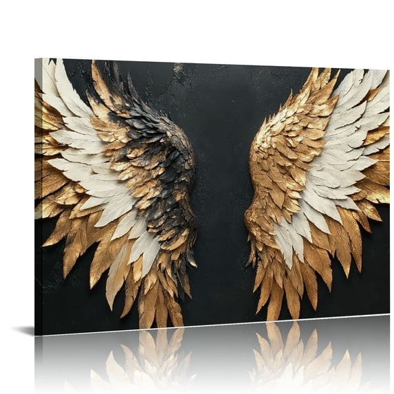 Shadudu Angel Wings Canvas Wall Art Artwork Black And Picture Angel Wing Abstract Canvas Feather Art Print Angel WingAbstract Angel Painting For Living Room 36x24in