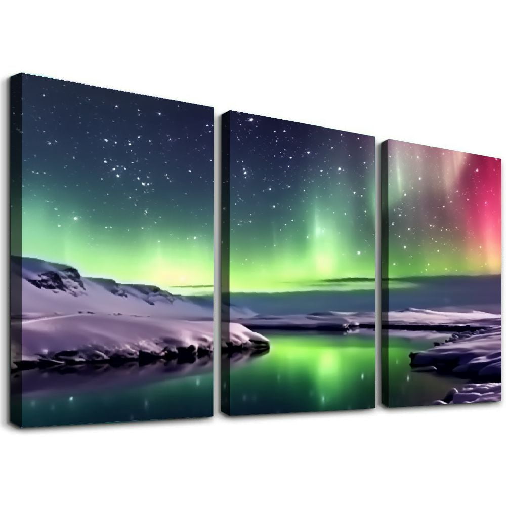 Shadudu Aurora Borealis Night Sky Space Art Canvas Triptych Set for ...