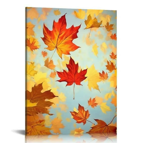 Shadudu Autumn Leaves and Maple Leaves Canvas Decorative Print Painting, Artist Buanfen Yu, Ideal for Wall Decor in Living Room Bedroom Home Office, 16 x 20 in/12 x 16 16x20 in